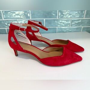 Banana Republic Ruby Red Suede Kitten Heels, Side Cutout